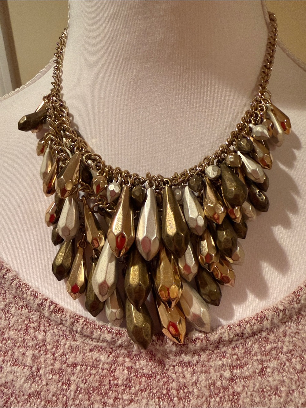 Cache Gold and Bronze Faceted Teardrop Statement Necklace and Earrings Set
